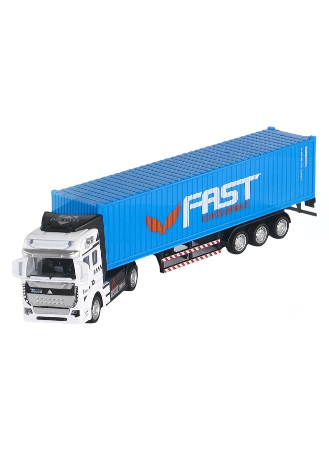 Children's Simulation Toy Truck Alloy Texture Truck Container Trailer Model Transport Vehicle Set(Blue Container Truck)