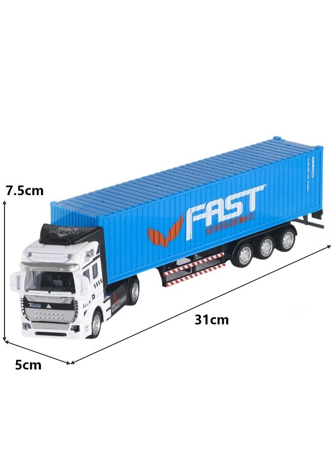 Children's Simulation Toy Truck Alloy Texture Truck Container Trailer Model Transport Vehicle Set(Blue Container Truck)