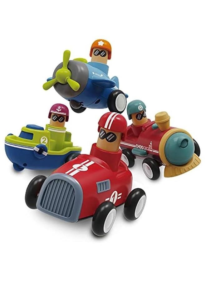 Toy Cars for Toddlers 1 2 3 4 Years Old Boy Girl, 4 Pcs Pull Back Cars for 18+ Months Baby Infant Gift, Kids Trucks Push and Go Back Friction Powered Vehicles (Transport)