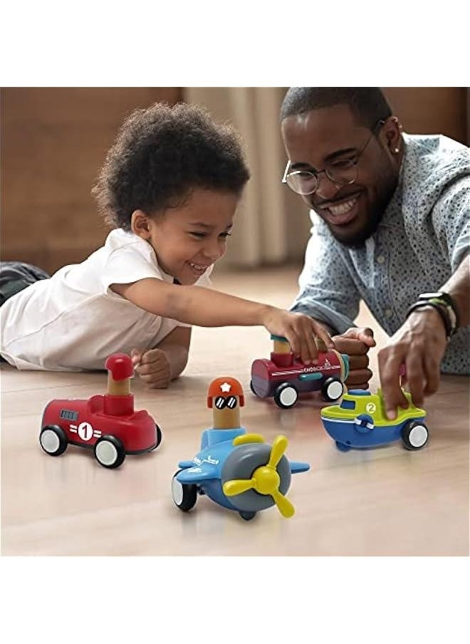 Toy Cars for Toddlers 1 2 3 4 Years Old Boy Girl, 4 Pcs Pull Back Cars for 18+ Months Baby Infant Gift, Kids Trucks Push and Go Back Friction Powered Vehicles (Transport)
