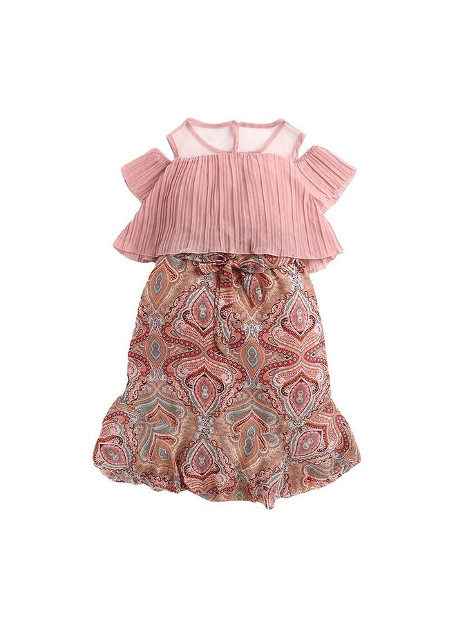 Hopscotch Girls Knee Length Casual Dresses In Pink Color For Ages (9-10 Years)