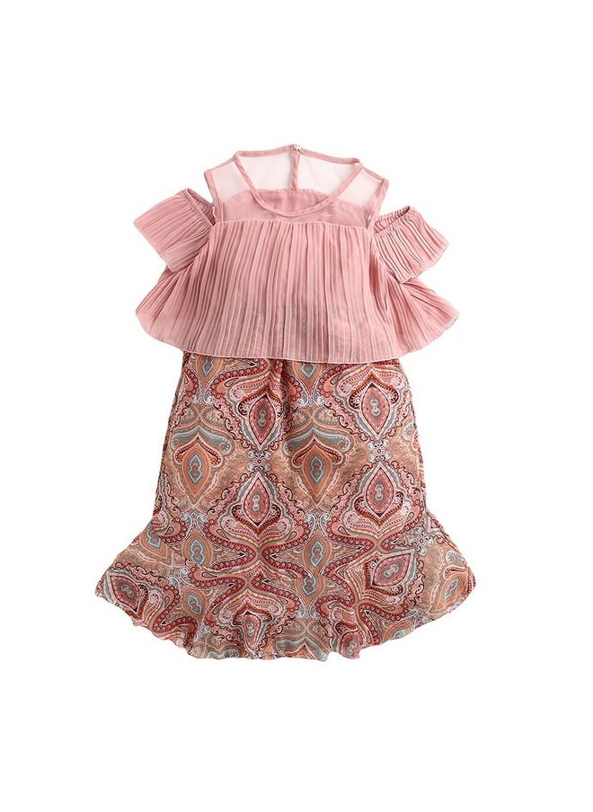 Hopscotch Girls Knee Length Casual Dresses In Pink Color For Ages (9-10 Years)