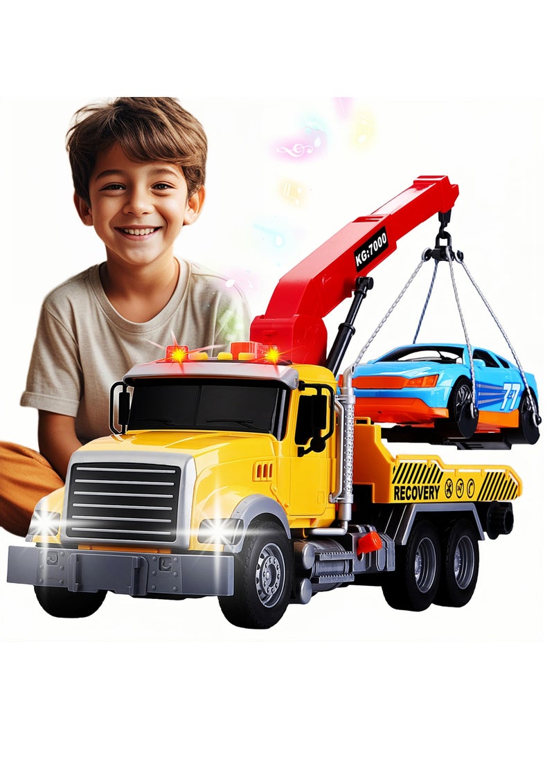 Kids Toys for 3 4 5 6 7 Years Old Boys, Kids Tow Truck with Car Toys, Large Tow Truck Toys with Working Hook Lights and Music Rescue Toys for Kids 8-12 Birthdays