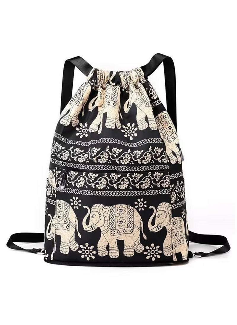 1 Pcs Drawstring Foldable Large Capacity Dry Wet Separation Travel Sports Backpack for Gym Bag Portable Waterproof Multiple Pockets Fitness Men and Women Elephant