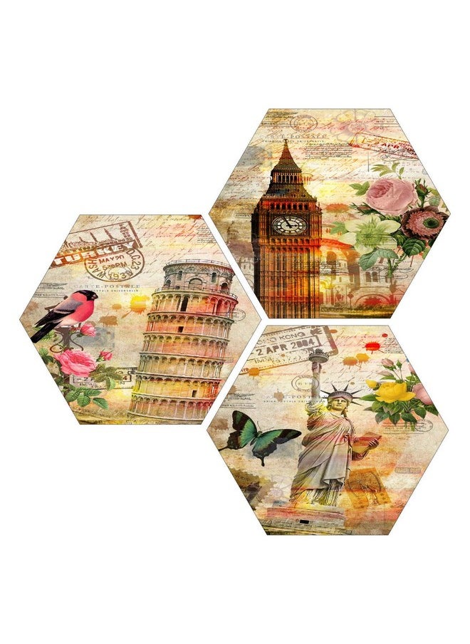 SAF paintings SANFHX70 6MM MDF Hexagon Tower Painting Digital Reprint 21 inch x 21 inch Painting (multicolor)