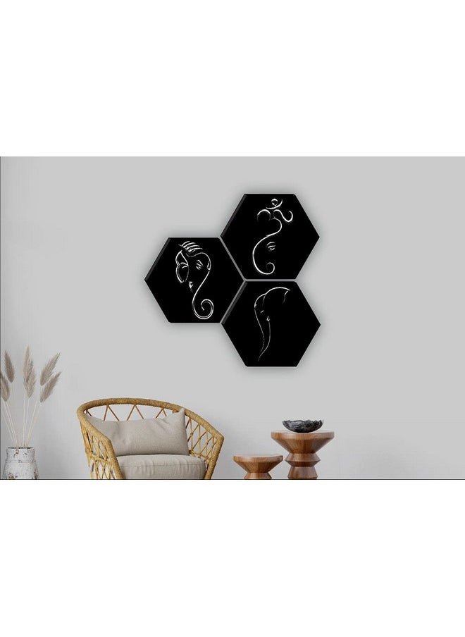 SAF paintings SET OF 3 HEXAGON GANESHA Embossed Painting 17 Inch X 17 Inch SANFHXS30496