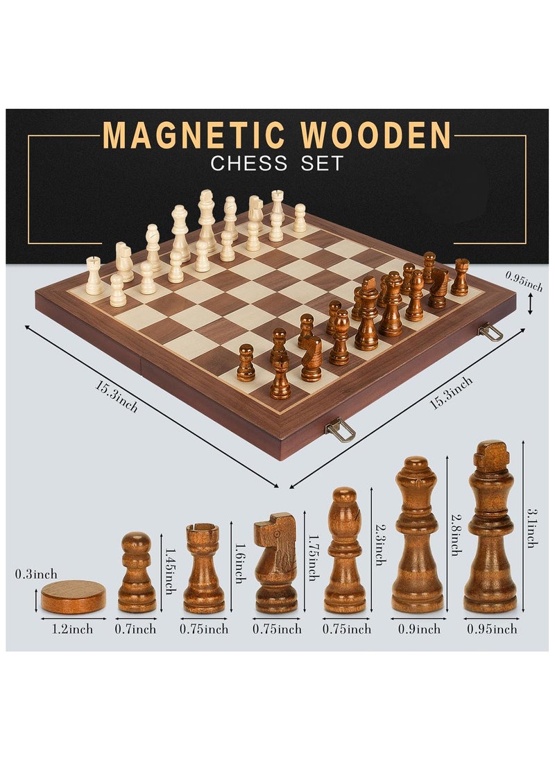 2 in 1 Magnetic Wooden Chess and Checkers Board Game Set, 15