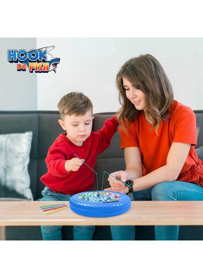 SKOODLE Quest Hook Da Fish Rechargeable Fishing Tyre Game | 45 Fishes & 4 Fishing Pole | Musical Rotating Fishing Board Game| Age 5+ | Blue