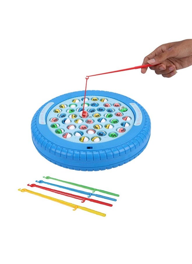 SKOODLE Quest Hook Da Fish Rechargeable Fishing Tyre Game | 45 Fishes & 4 Fishing Pole | Musical Rotating Fishing Board Game| Age 5+ | Blue