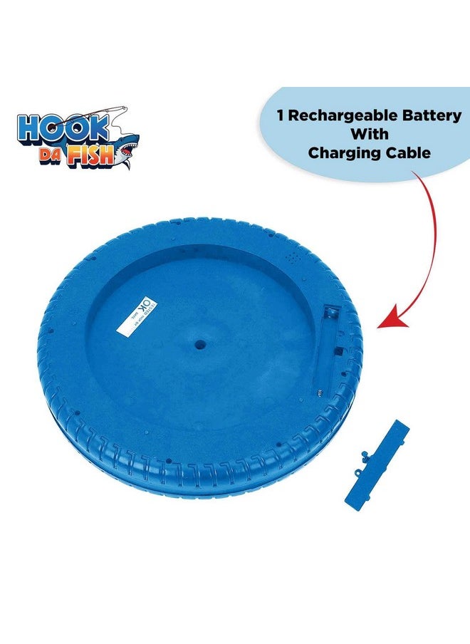 SKOODLE Quest Hook Da Fish Rechargeable Fishing Tyre Game | 45 Fishes & 4 Fishing Pole | Musical Rotating Fishing Board Game| Age 5+ | Blue