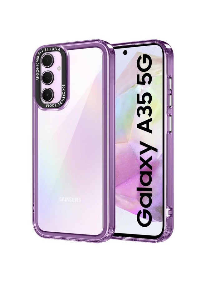 TheGiftKart Hybrid Shockproof Back Cover Case for Samsung Galaxy A35 5G | Stylish Camera Border | Electroplated Buttons | Crystal Clear Hard Back Case for Samsung A35 5G (TPU & PC, Purple Bumper)