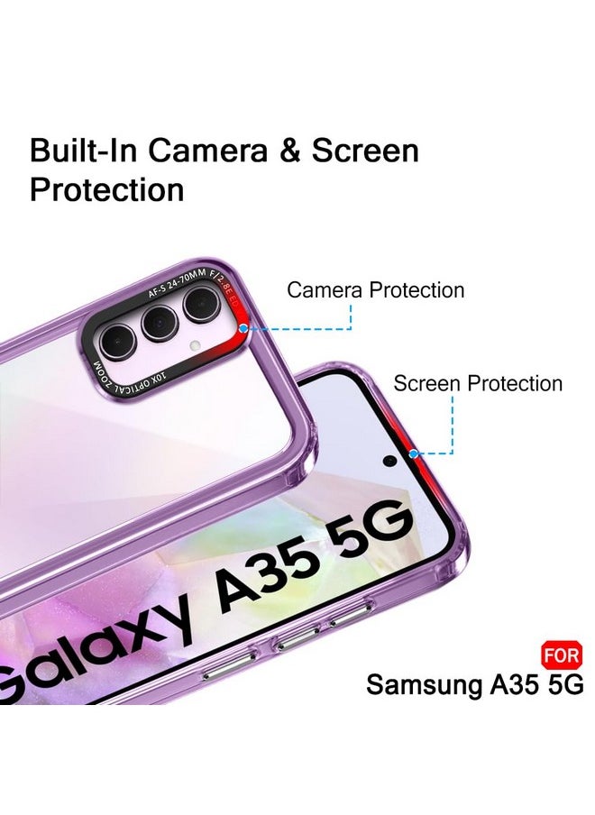 TheGiftKart Hybrid Shockproof Back Cover Case for Samsung Galaxy A35 5G | Stylish Camera Border | Electroplated Buttons | Crystal Clear Hard Back Case for Samsung A35 5G (TPU & PC, Purple Bumper)