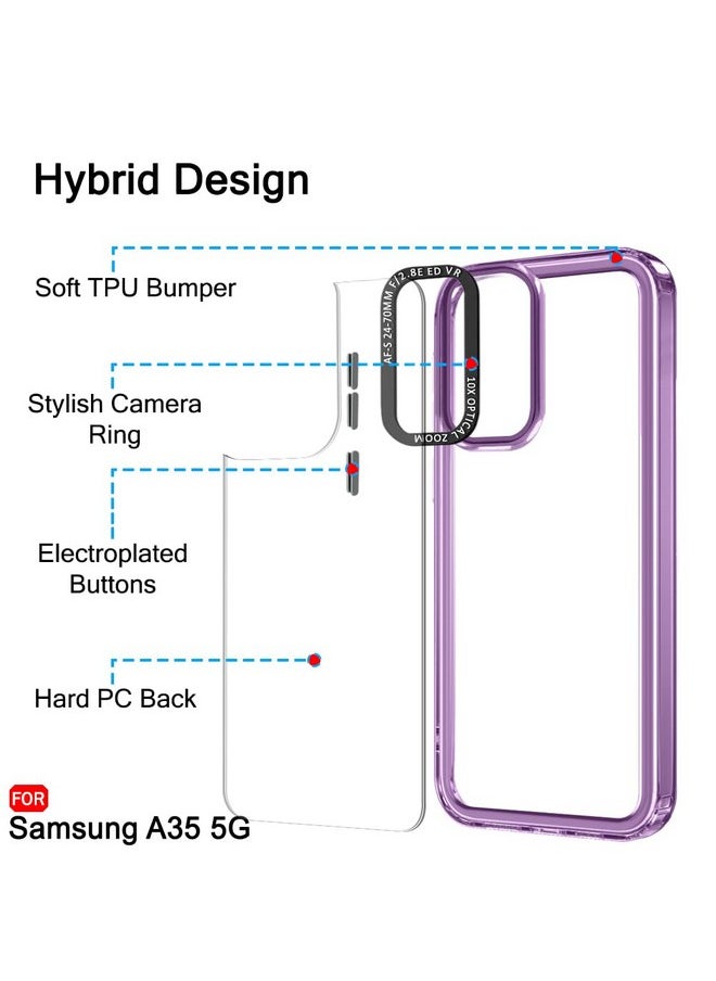 TheGiftKart Hybrid Shockproof Back Cover Case for Samsung Galaxy A35 5G | Stylish Camera Border | Electroplated Buttons | Crystal Clear Hard Back Case for Samsung A35 5G (TPU & PC, Purple Bumper)