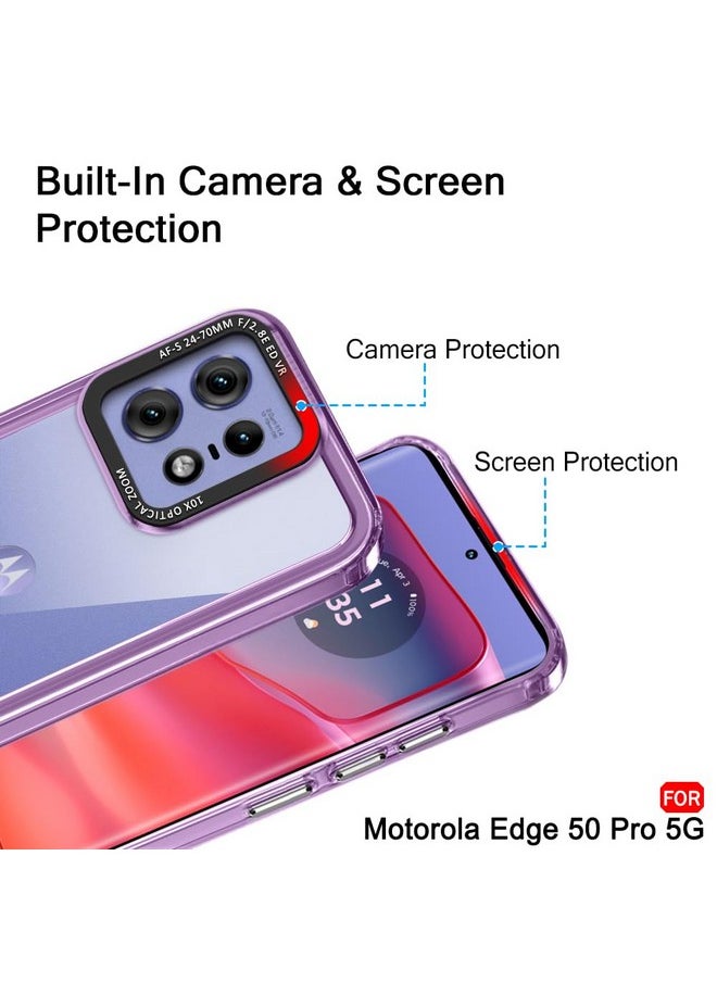TheGiftKart Hybrid Shockproof Back Cover Case for Motorola Moto Edge 50 Pro 5G | Stylish Camera Border | Plated Buttons | Crystal Clear Hard Back Case for Moto Edge 50 Pro (TPU & PC, Purple Bumper)