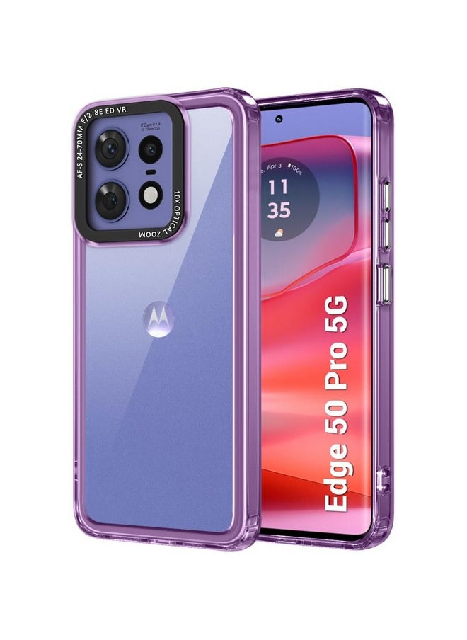 TheGiftKart Hybrid Shockproof Back Cover Case for Motorola Moto Edge 50 Pro 5G | Stylish Camera Border | Plated Buttons | Crystal Clear Hard Back Case for Moto Edge 50 Pro (TPU & PC, Purple Bumper)