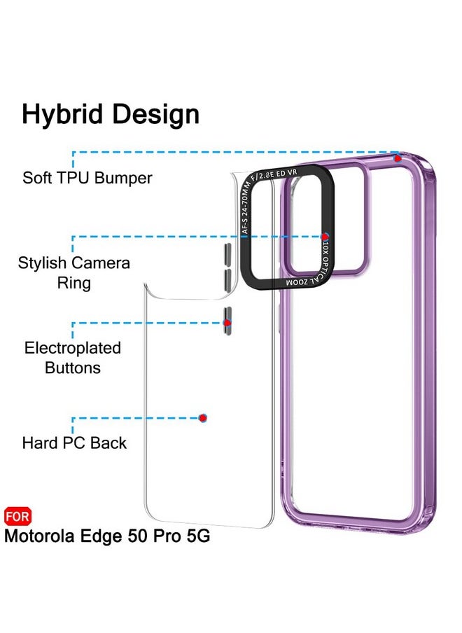 TheGiftKart Hybrid Shockproof Back Cover Case for Motorola Moto Edge 50 Pro 5G | Stylish Camera Border | Plated Buttons | Crystal Clear Hard Back Case for Moto Edge 50 Pro (TPU & PC, Purple Bumper)