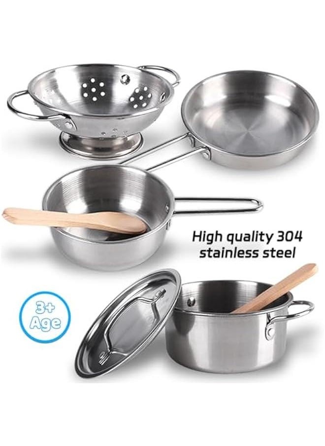 8 PCS Stainless Steel Play Pots and Pans Toys for Kids-Kitchen Playset Pretend Game Toys Cookware Cooking Utensils,Children Kitchen Accessories Set,Great Learning Gifts for Toddler  Boys Girls