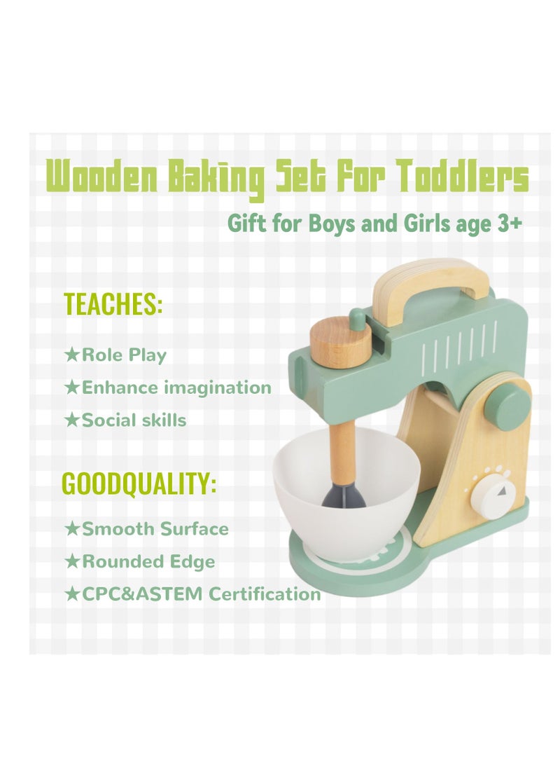 Wooden Toy Mixer Set, Non Toxic Toddler Play Kitchen Toys, Kids Play Kitchen Accessories, Pretend Play Food Sets for Kids, Montessori Learning Toy Gift for 3+