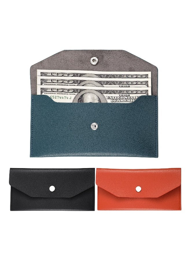 3 Pieces Cash Envelopes Bag PU Leather Cash Money Pouch Cash Wallet Envelope Reusable for Spring Festival Wedding Birthday Graduation Holidays (Black, Orange, Dark Green)