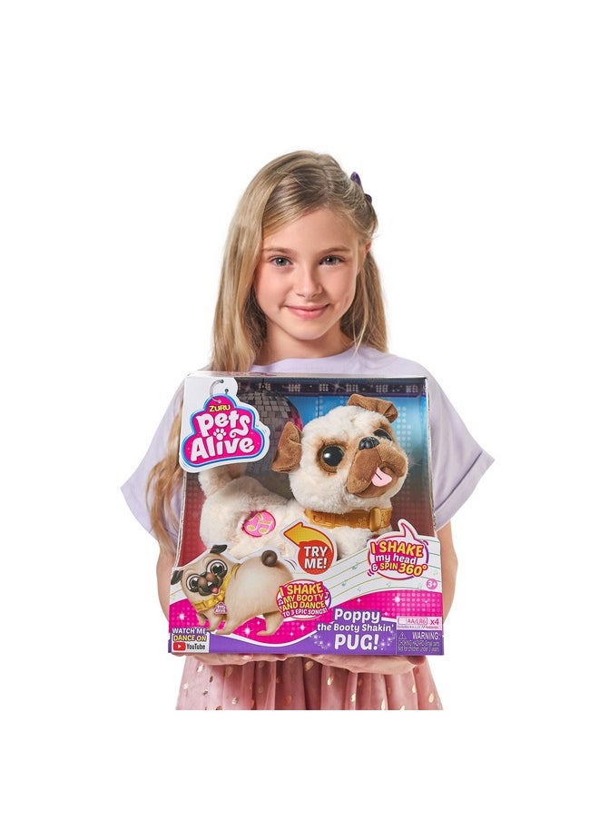 Poppy The Booty Shakin’ Pug - Interactive Dancing Plush Puppy By Zuru Robotic Realistic Soft Dog Stuffed Animal Toy For Kids, Girls