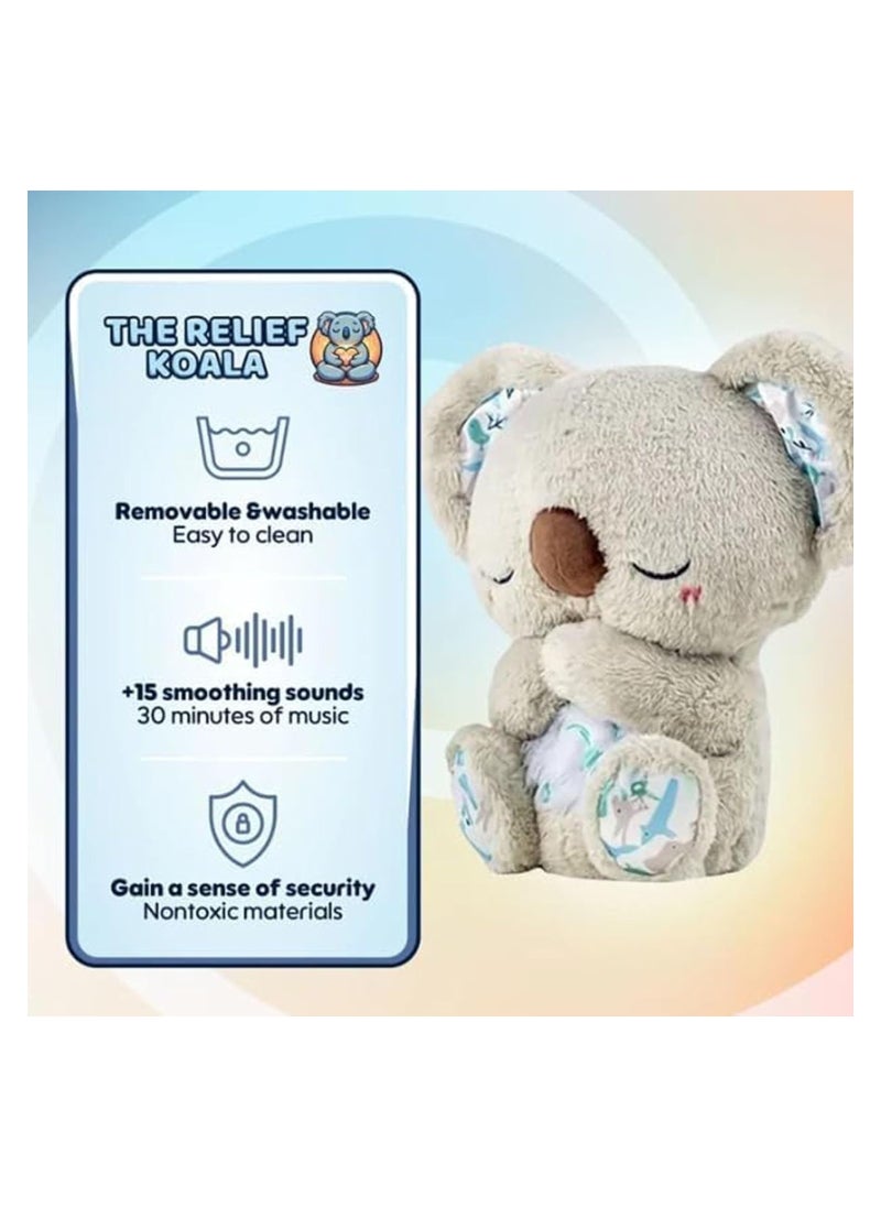Plush Cuddly Toy, The Relief Koala Breathing, Anxiety Relief Koala Breathing, Portable Plush Baby Toy with Sensory Details Music Lights  Rhythmic Breathing Motion