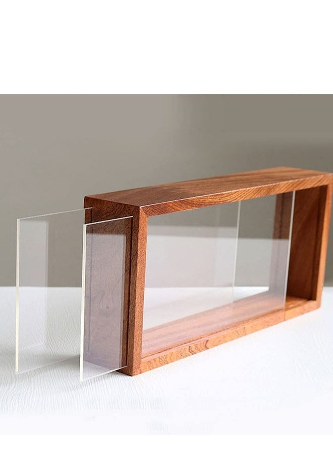 Double-Sided Wooden Shadow Photo Frame with High-Definition Plexiglass, Shatter-Resistant Glass, and Drawer for Dried Flowers, Specimens, Crafts, and Photos Storage