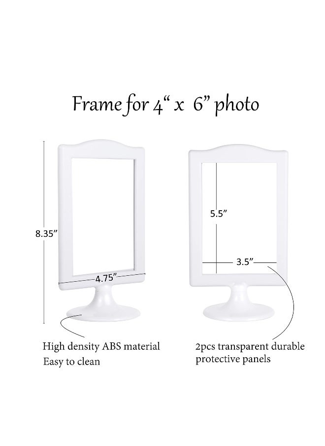 Double Sided Standing Picture Frames, 4x6 Inch Pedestal Photo Frame, Two Sided Bulk Plastic Picture Frames for Table Numbers, Wedding Tables(White, 4Pack)