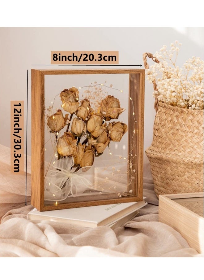 3D Picture Frame  for Filling 8x12‘’ Wooden Dried Flower Photo Frame Dried Flower Display Stand Shadow Box Frame Display Cases for Baby Wedding Favours Photos Dried Flowers Tickets Walnut color