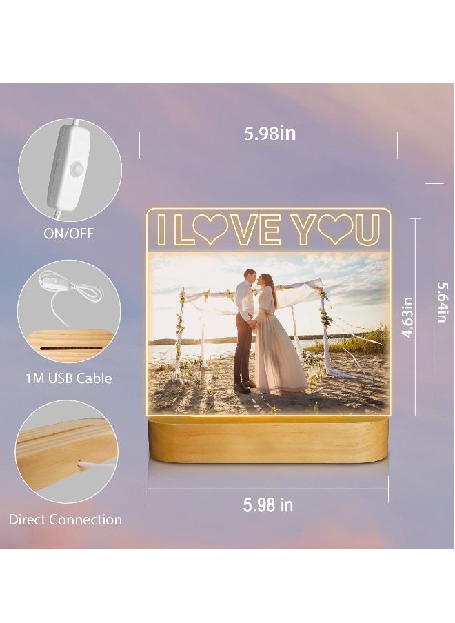 Picture Frame I Love You 4x 6 Acrylic Photo Frame with Warm Color LED Night Light Home Desktop Decor Unique Gift for Couple Wife Lover Girl Valentine's Day Anniversary Birthday Wedding Present
