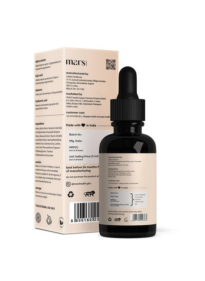2% Alpha Arbutin & 0.3% Kojic Acid Serum | Dark Spot Remover With Hyaluronic Acid - Targets Blemishes, Acne Marks, And Tanning - 30Ml | Suitable For All Skin Types