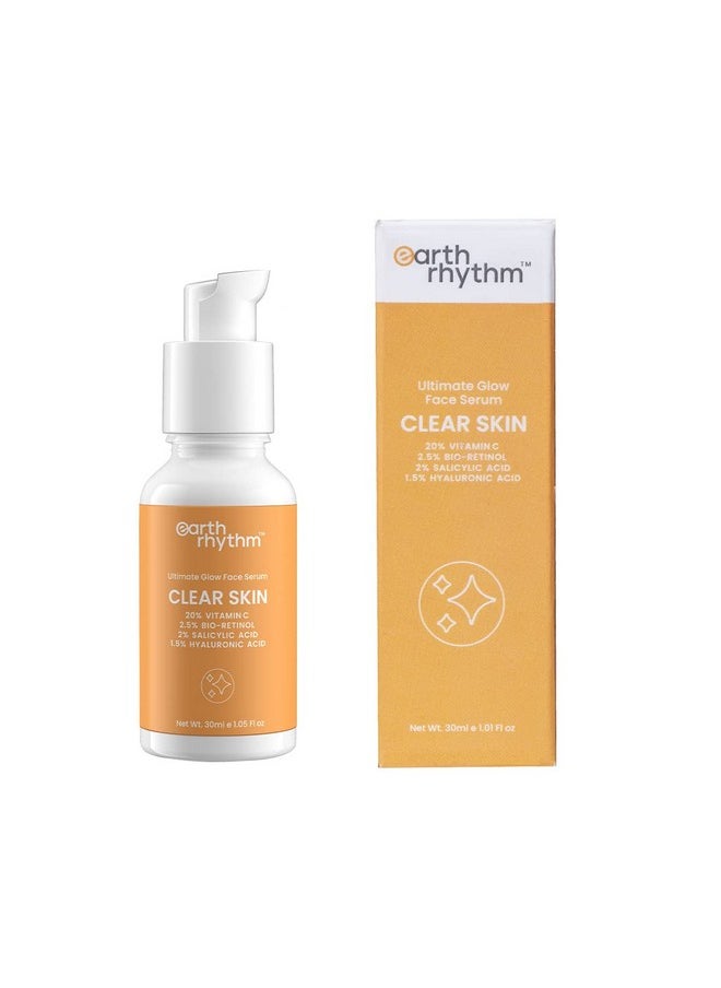 20% Vitamin C Serum For Glowing & Clear Skin With Hyaluronic & Salicylic Acid| Hydrates Moisturizes & Brightens | Suitable For Oily Sensitive & Acne Prone Skin| Men & Women - 30 Ml