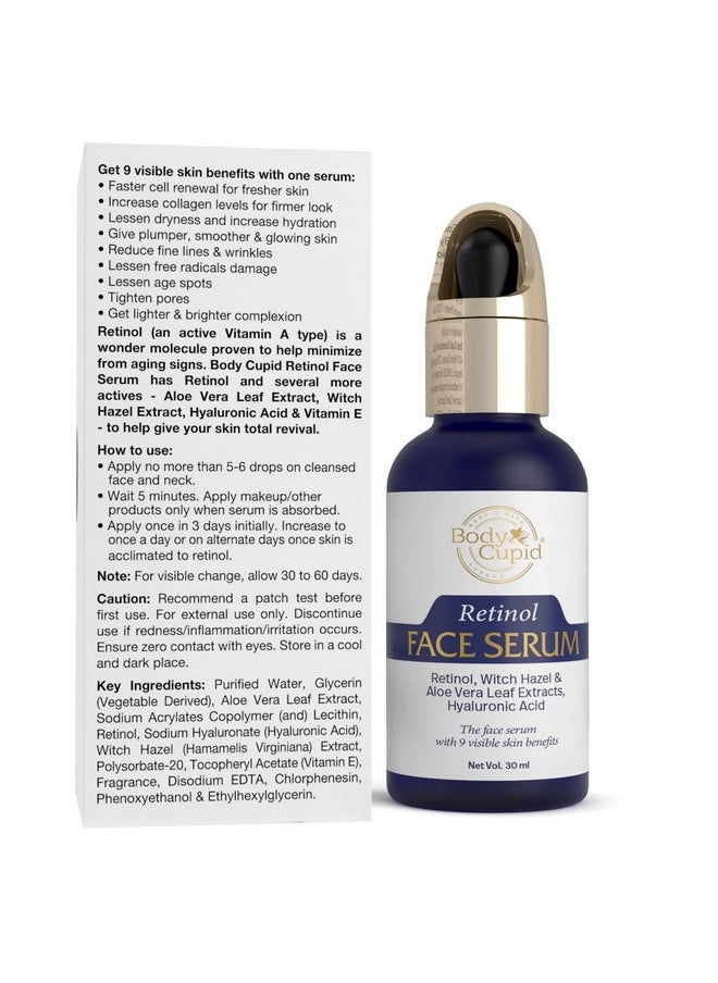 Retinol Face Serum With Hyaluronic Acid, Witch Hazel, & Aloe Extract - 9 Skin Benefits - 30Ml