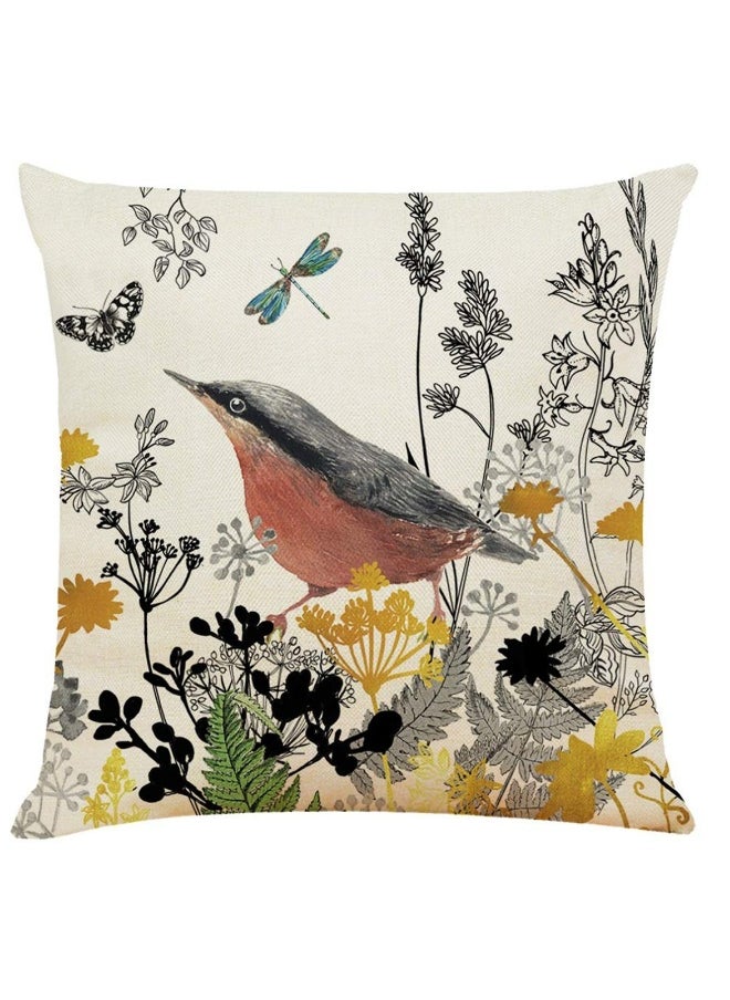 Decorative Throw Pillow Covers 18x18 inches Set of 4 Birds erfly and Plant Cushion Covers 45cm x 45cm Boho Linen Square Throw Pillow Cases for Living Room Sofa Couch Bed Pillowcases (Gold Black)