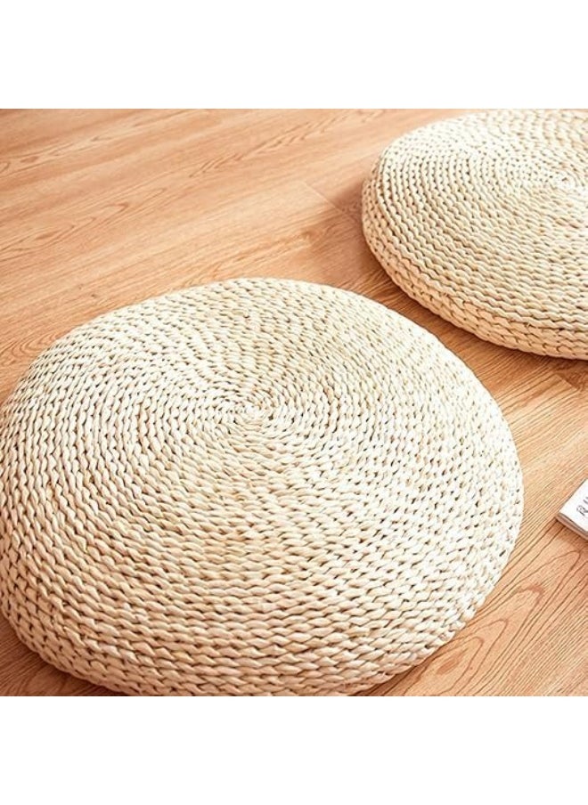 YINZUO Natural Woven Jute Floor Cushion, Handcrafted Round Pouf Seat, Decorative Boho Meditation Pillow, Eco-Friendly Tatami Seating Pad for Living Room, Bedroom