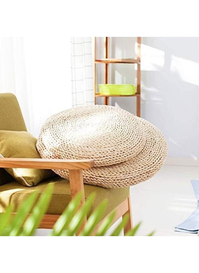 YINZUO Natural Woven Jute Floor Cushion, Handcrafted Round Pouf Seat, Decorative Boho Meditation Pillow, Eco-Friendly Tatami Seating Pad for Living Room, Bedroom