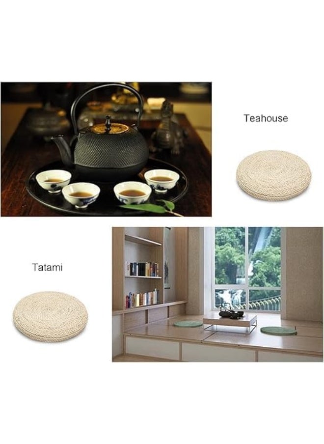 YINZUO Natural Woven Jute Floor Cushion, Handcrafted Round Pouf Seat, Decorative Boho Meditation Pillow, Eco-Friendly Tatami Seating Pad for Living Room, Bedroom