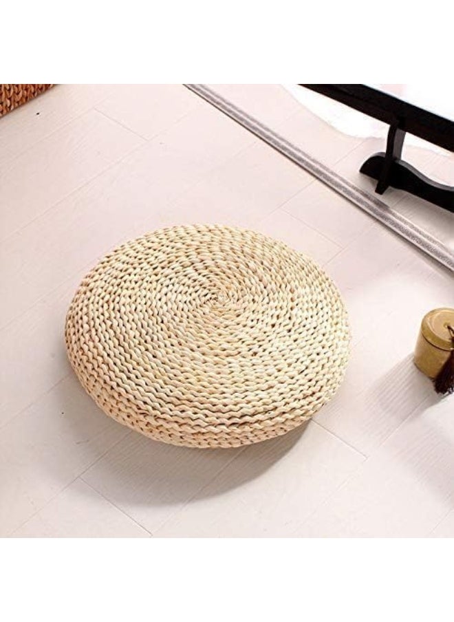 YINZUO Natural Woven Jute Floor Cushion, Handcrafted Round Pouf Seat, Decorative Boho Meditation Pillow, Eco-Friendly Tatami Seating Pad for Living Room, Bedroom