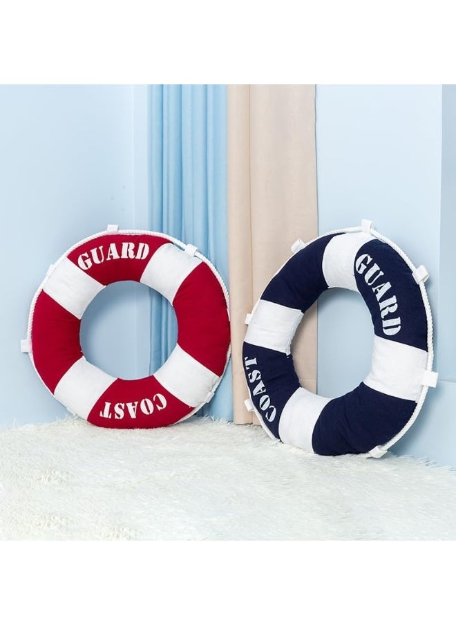 Fish Shaped Cotton and Linen Pillow Nautical Theme Cushions Lifebuoy Sailboat, Anchor, Rope Heart, Pentagram Mediterranean Style Nursery Stuffed Animal Pillow Coastal Throw Pillows (Lifebuoy 2)