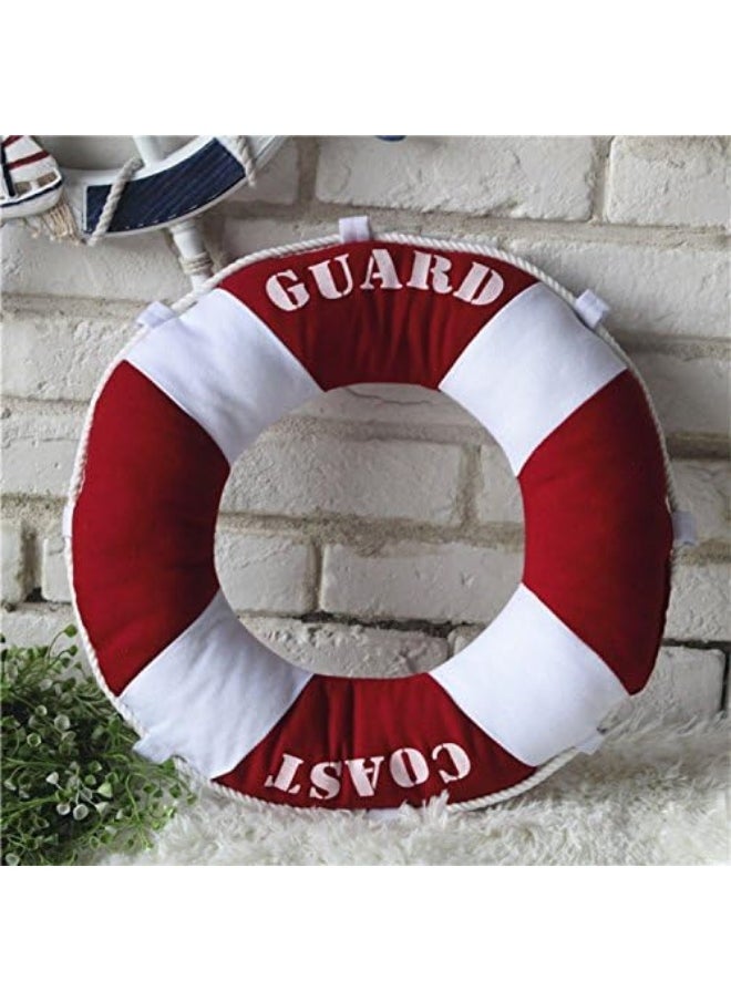 Fish Shaped Cotton and Linen Pillow Nautical Theme Cushions Lifebuoy Sailboat, Anchor, Rope Heart, Pentagram Mediterranean Style Nursery Stuffed Animal Pillow Coastal Throw Pillows (Lifebuoy 2)