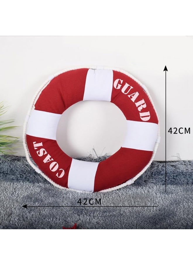 Fish Shaped Cotton and Linen Pillow Nautical Theme Cushions Lifebuoy Sailboat, Anchor, Rope Heart, Pentagram Mediterranean Style Nursery Stuffed Animal Pillow Coastal Throw Pillows (Lifebuoy 2)