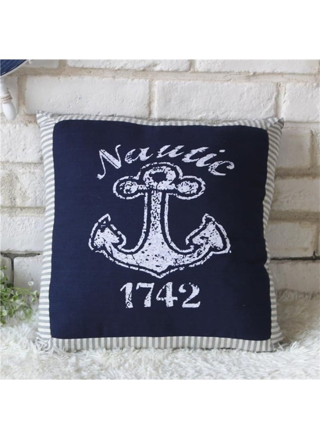 Fish Shaped Cotton and Linen Pillow Nautical Theme Cushions Lifebuoy Sailboat, Anchor, Rope Heart, Pentagram Mediterranean Style Nursery Stuffed Animal Pillow Coastal Throw Pillows (Square Anchor 2)