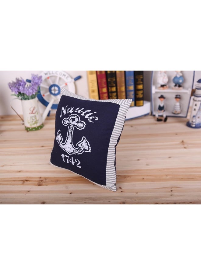 Fish Shaped Cotton and Linen Pillow Nautical Theme Cushions Lifebuoy Sailboat, Anchor, Rope Heart, Pentagram Mediterranean Style Nursery Stuffed Animal Pillow Coastal Throw Pillows (Square Anchor 2)