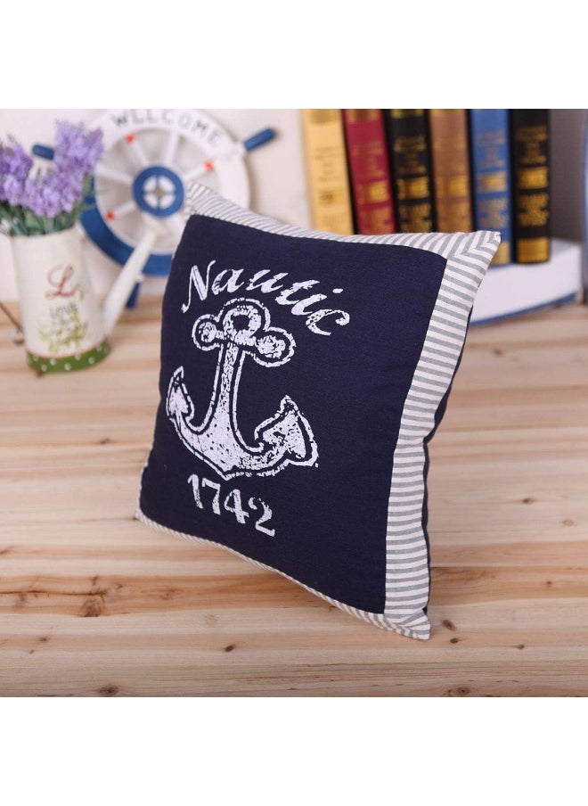 Fish Shaped Cotton and Linen Pillow Nautical Theme Cushions Lifebuoy Sailboat, Anchor, Rope Heart, Pentagram Mediterranean Style Nursery Stuffed Animal Pillow Coastal Throw Pillows (Square Anchor 2)