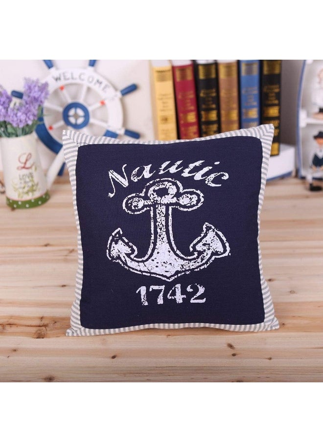 Fish Shaped Cotton and Linen Pillow Nautical Theme Cushions Lifebuoy Sailboat, Anchor, Rope Heart, Pentagram Mediterranean Style Nursery Stuffed Animal Pillow Coastal Throw Pillows (Square Anchor 2)