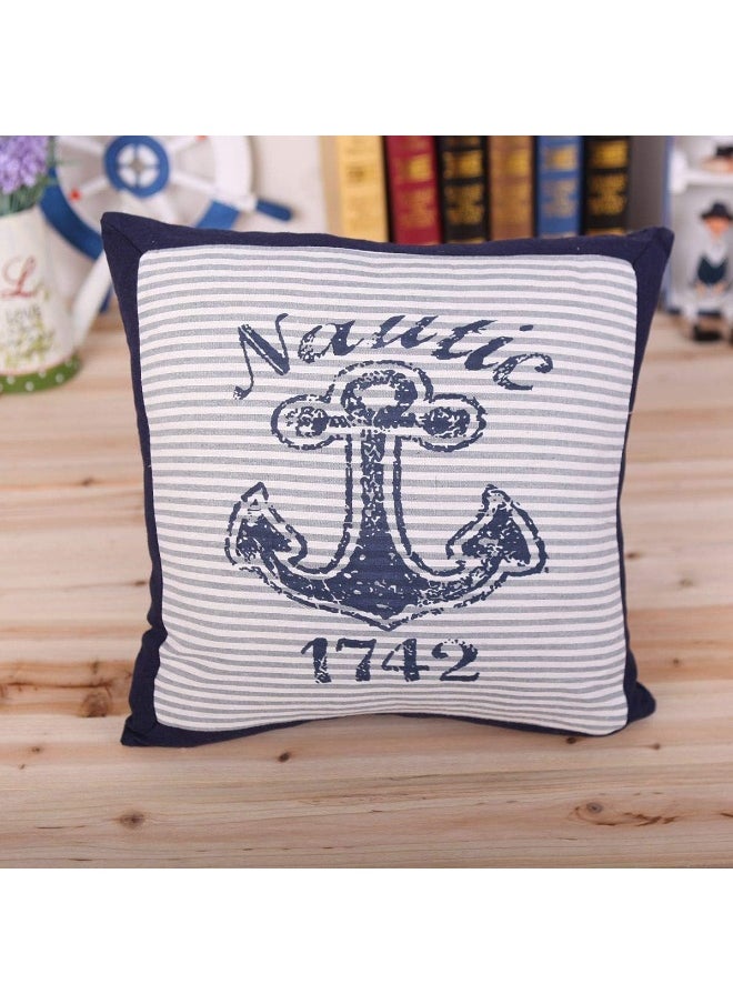 Fish Shaped Cotton and Linen Pillow Nautical Theme Cushions Lifebuoy Sailboat, Anchor, Rope Heart, Pentagram Mediterranean Style Nursery Stuffed Animal Pillow Coastal Throw Pillows (Square Anchor 1)