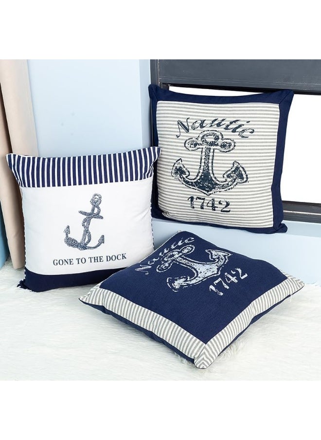 Fish Shaped Cotton and Linen Pillow Nautical Theme Cushions Lifebuoy Sailboat, Anchor, Rope Heart, Pentagram Mediterranean Style Nursery Stuffed Animal Pillow Coastal Throw Pillows (Square Anchor 1)
