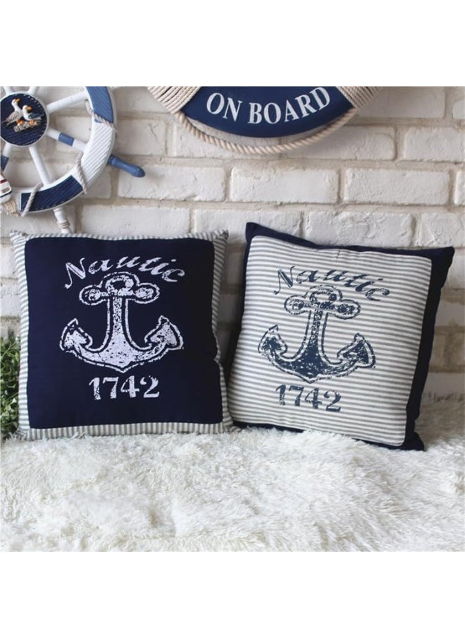 Fish Shaped Cotton and Linen Pillow Nautical Theme Cushions Lifebuoy Sailboat, Anchor, Rope Heart, Pentagram Mediterranean Style Nursery Stuffed Animal Pillow Coastal Throw Pillows (Square Anchor 1)
