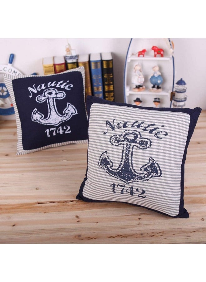 Fish Shaped Cotton and Linen Pillow Nautical Theme Cushions Lifebuoy Sailboat, Anchor, Rope Heart, Pentagram Mediterranean Style Nursery Stuffed Animal Pillow Coastal Throw Pillows (Square Anchor 1)