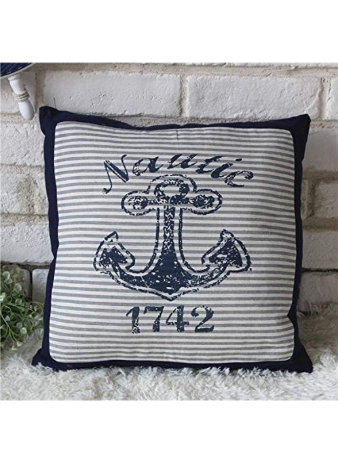 Fish Shaped Cotton and Linen Pillow Nautical Theme Cushions Lifebuoy Sailboat, Anchor, Rope Heart, Pentagram Mediterranean Style Nursery Stuffed Animal Pillow Coastal Throw Pillows (Square Anchor 1)