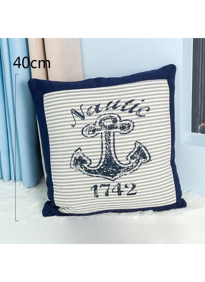 Fish Shaped Cotton and Linen Pillow Nautical Theme Cushions Lifebuoy Sailboat, Anchor, Rope Heart, Pentagram Mediterranean Style Nursery Stuffed Animal Pillow Coastal Throw Pillows (Square Anchor 1)